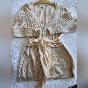 Boston Proper angora cashmere cotton blend front waistband button down sweater